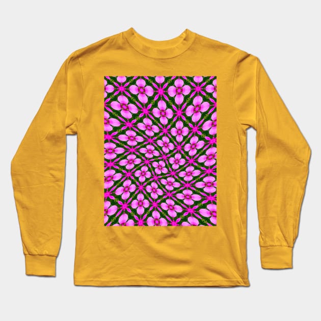 Bright Pink Flower Pattern Long Sleeve T-Shirt by PatternFlower